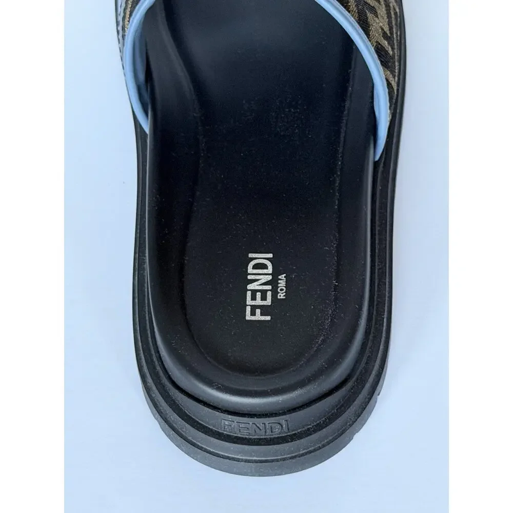 Fendi Men's FF Diagonal Leather/Fabric Slide Sandals 10 US/9 UK 7X1674 NWT $595